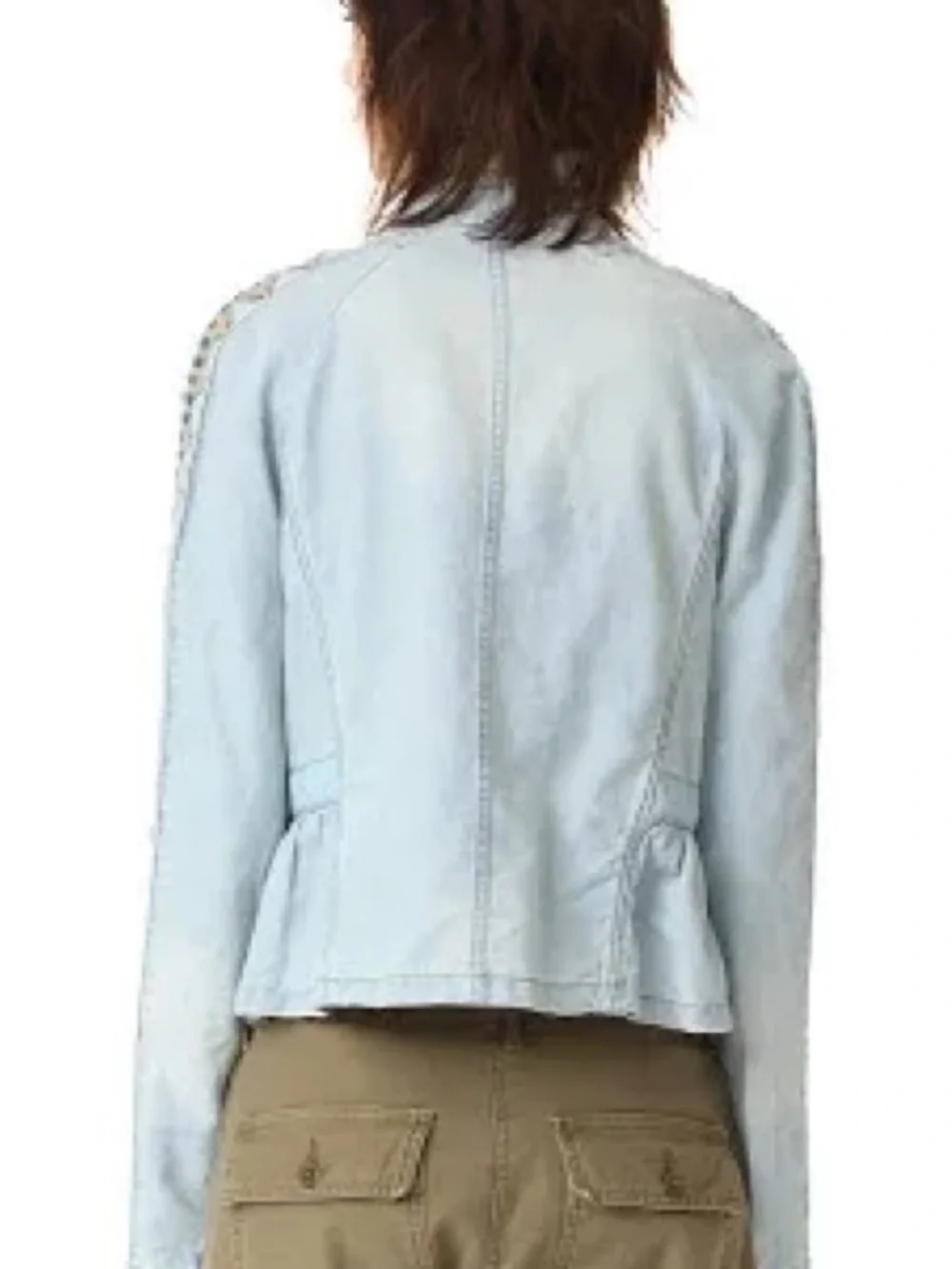 Free People Embroidered Chambray Jacket Womens Large Blue Linen Cotton Blend S - Picture 4 of 14